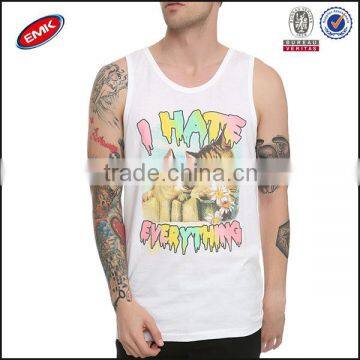Bulk Summer OEM Cat Printing Mens Tank Top in White Color