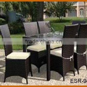 Patio Rattan Dining Table High Back Chair Set