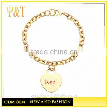 Jingli Jewelry wholesale heart shaped gold plated chunky chains bracelets, personalized logo bracelets (QS-024)