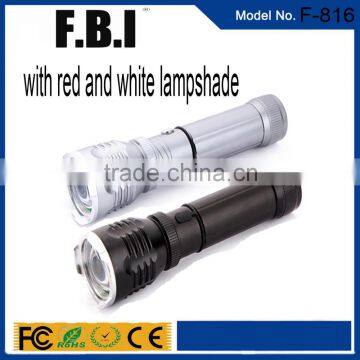 Multi-function adjustable focus Red and white lampshade portable flashlight