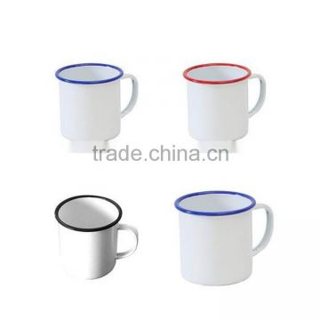 Amazon Hot Sale Coloured Rimmed Plain Enamel Decaled Enamel Mug/Cup 7/8/9/10cm different size Steel Enamel Coffee Mug