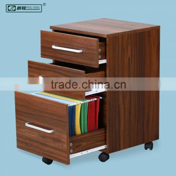 Office Wooden 3 Drawers Moveable File Cabinet Walnut Color