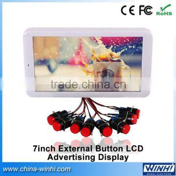 Supermarket shelf application indoor push button 16:9 lcd tv 7 inch mini lcd video screen