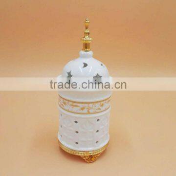 2016 new design white arabic cylindricality shape ceramic incense burner