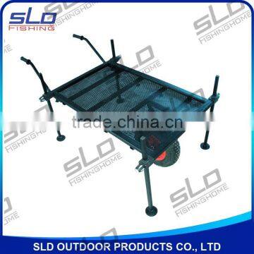 Iron foldable match fishing tackle carriers Platform with single wheel with adjustor leg