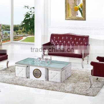 C369 Modern Stainless Steel Wooden Trunk Storage Glass Coffee Table photo-3