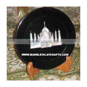 Black Marble Plate With Taj Mahal