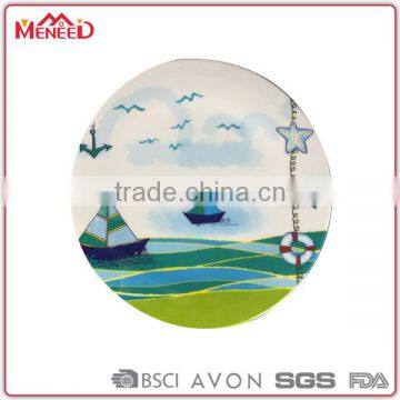 Food contact available sailing boat & sea-gull design hard sea melamine plate china ware