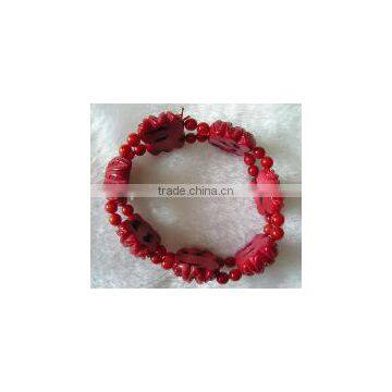 wholesale 7" 15-18mm red round and carved natural coral stone bracelet jewelry