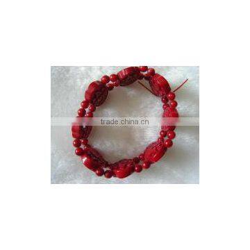 wholesale 7" 15-20mm red carved natural charm coral bracelet