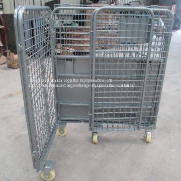 Metal Wire Roll Cage Container Trolley Stackable With 4 Wheels