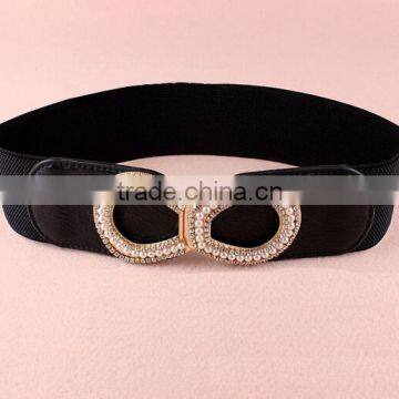 Wholesale Pearl and Rhinestone Inlaid Buckle Sex Women Lady Wide PU Waist Belt photo-3