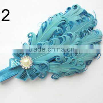 Curly Feather With Pearl Bead Rhinestone for Kids Hair Accessories photo-2