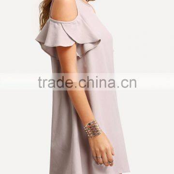 Cold Shoulder Ruffle Sleeve Shift Dress Women Fashion Boutique Dress photo-3