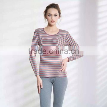 sexy women thermal underwear striped long jogns underwear Fashion Round Neck