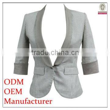 Latest design contrast fibric good quality slim fit 2013 neck designs for ladies suit/ladies half sleeve business suit