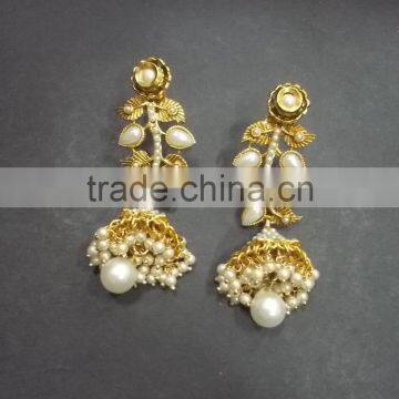 Indian Ethnic Pearl Leaf Design Jhumka Earrings