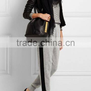 Women Side Stripe Gray and Black Terry Running Pants photo-2