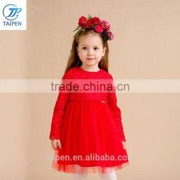 Children Party Dress With 100% Cotton Lining Kids Party Wear Dresses For Girls Color Red