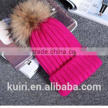 High Quality Cashmere Knitted Hat With Huge Big Fur Pompoms KR-H008 photo-3