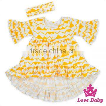 Ruffle Short Front Long Back Casual FAUX SUEDE Baby Dress Printed Father & Bow Headband Kids Designer Frock photo-6