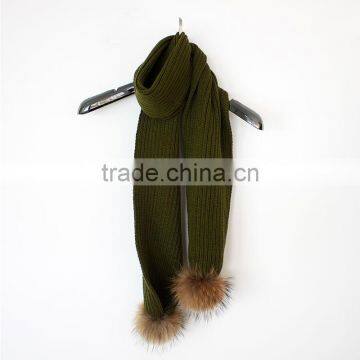 Myfur Royal Blue Customized Unisex Adult Striped Crochet Scarf With Detachable Raccoon Fur Pompoms photo-3