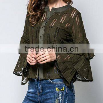 Runwaylover 121 2017 Ladies Sexy Flare Sleeve Lace Transparent Blouse photo-3