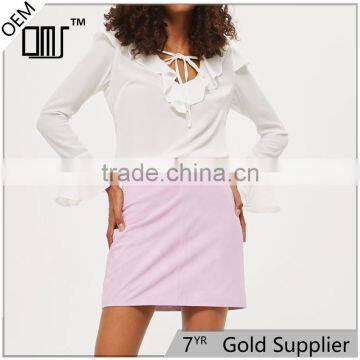 2017 OEM hot sale long sleeve white chiffon shirts for ladies