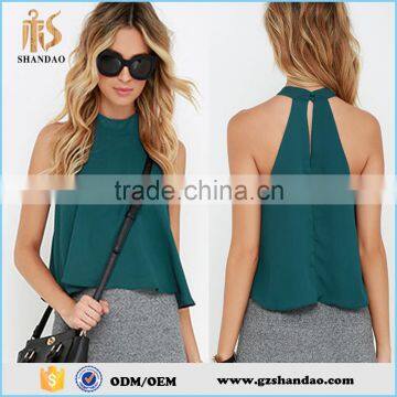 New summer high quality sleeveless plain style fashion blouses from garment factories in china