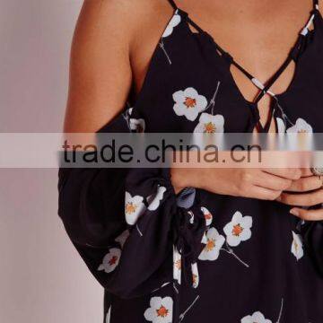 New Summer Collection Wholesale Floral Printing High Quality Chiffon Style Blouse photo-6