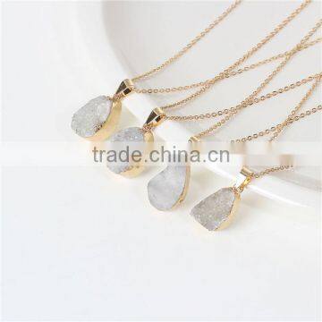 New Fashion Stone Druzy /Drusy Necklace Link Cable Chain Gold Plated White Drop Pendant 50.0cm Long photo-3