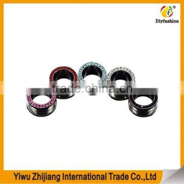 Stainless Steel Multi-Colored Single Row Gem Screwd Flesh Tunnel Ear Tunnels