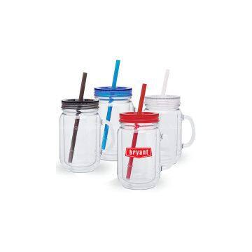 double wall plastic mason jar with handle