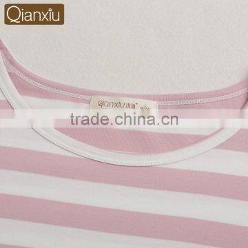 Good Price Qianxiu Wholesale Long Sleeved Stripes Sweet Cute Girl Lady Loose Cotton Nightdress photo-4