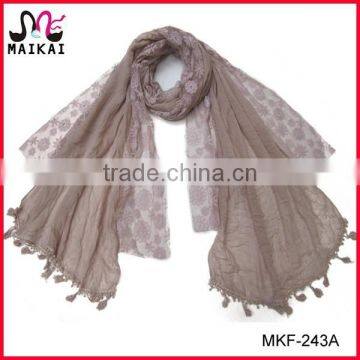 Fashion women cotton lace long plain color scarf