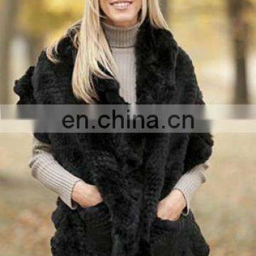 3168# Women's Ruffled Rabbit Fur Stole with Pockets