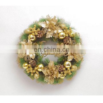 Pine Tree Leaves Christmas Wreath Door Decoration Holiday Wreath Circle Rattan Cane Hanging Decoration