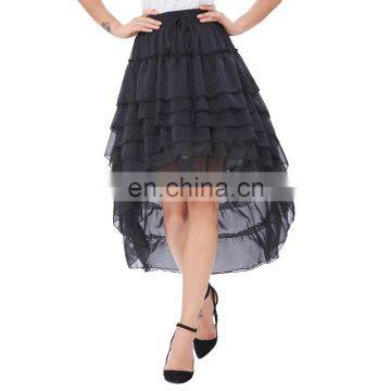 Belle Poque Women Ladies Amelia Steampunk Elastic Waist Ruffled Chiffon Black Color Cake Skirt BP000227-1