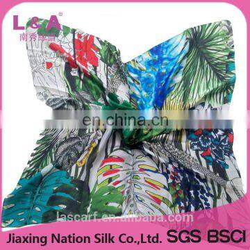 Leaves digital printing polyester chiffon scarf women in sunmmer