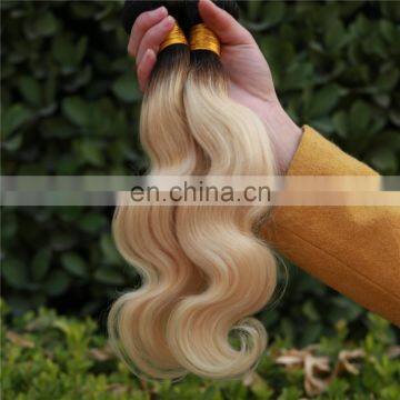 colored two tone ombre blonde and 1b-grey body wave virgin human hair weaving bundles with lace closure