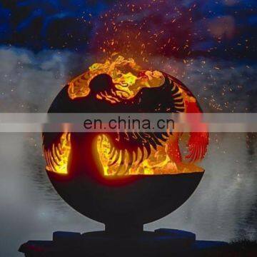 Rusty Outdoor Hollow Metal Half Round Fire Ball