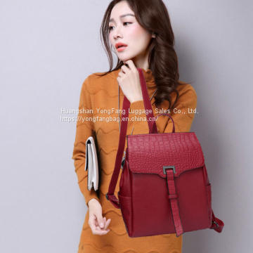 European and American Fashion Backpack Spring and Summer New Women's Bag Crocodile-print Leather Shoulder Bag photo-5