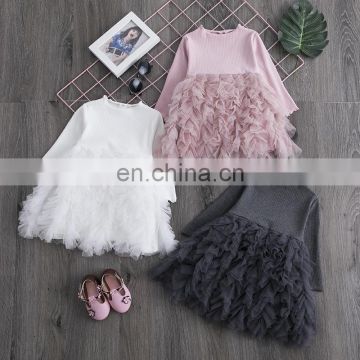 spring new children's mesh cake dress princess dress children girls long sleeve party dress