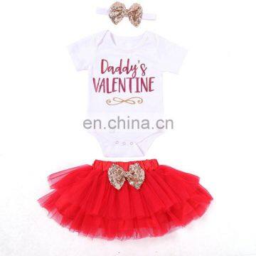 2019 Daddy's Valentine Letter Romper Tops + Tutu Skirt + Headband 3PCS Outfit Kids Clothing Set photo-5