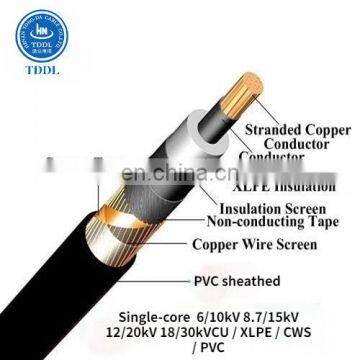 Medium Voltage Single Core Copper Conductor XLPE Insulated Copper Wire Screened PVC Sheathed N2XSY Power Cable