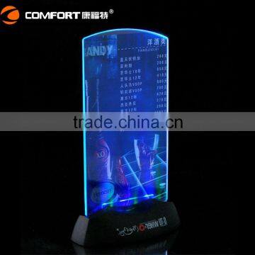 LED light acrylic table stand menu holder