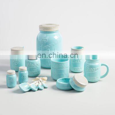 small round custom mini  kitchen storage bottles stash sealed container ceramic mason jar with lids cover