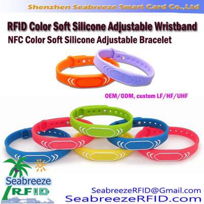 RFID Color Soft Silicone Adjustable Wristband, NFC Color Soft Silicone Adjustable Bracelet