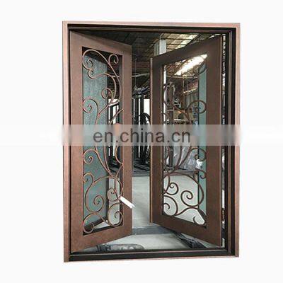 Luxury design villa exterior anti rust metal frame insulated tempered rain glass renew the air front wrought iron double door