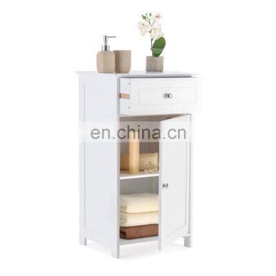 Single Door Drawer Cupboard MDF Small White Wooden Bathroom Storage Cabinet